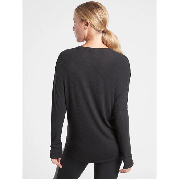 Athleta Cloudlight Ribbed Stratus Black Long Sleeve T-Shirt M - Picture 1 of 4